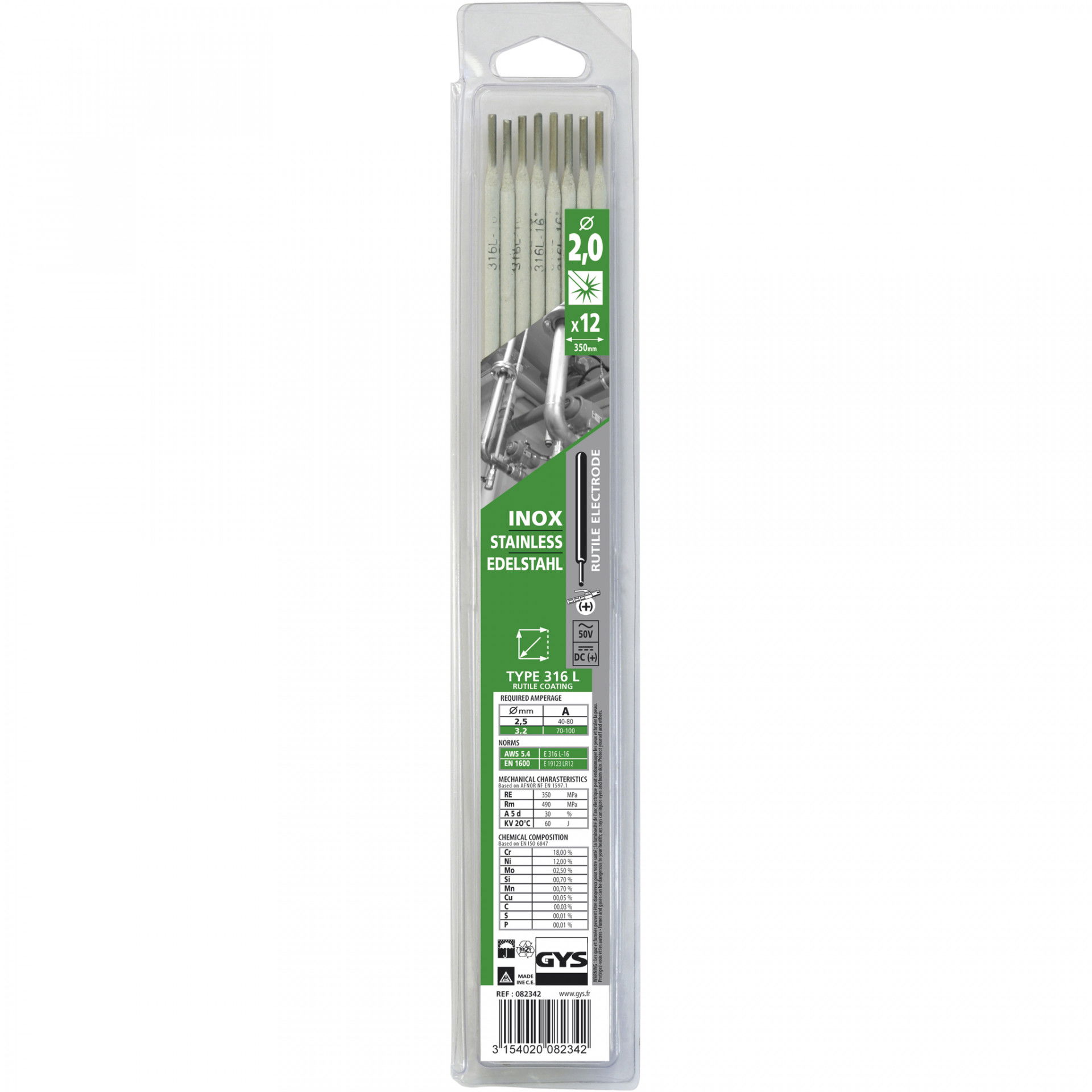 GYS INOX 316L saválló hegesztő elektróda, 2.0 mm, 12 szál/csomag termék fő termékképe