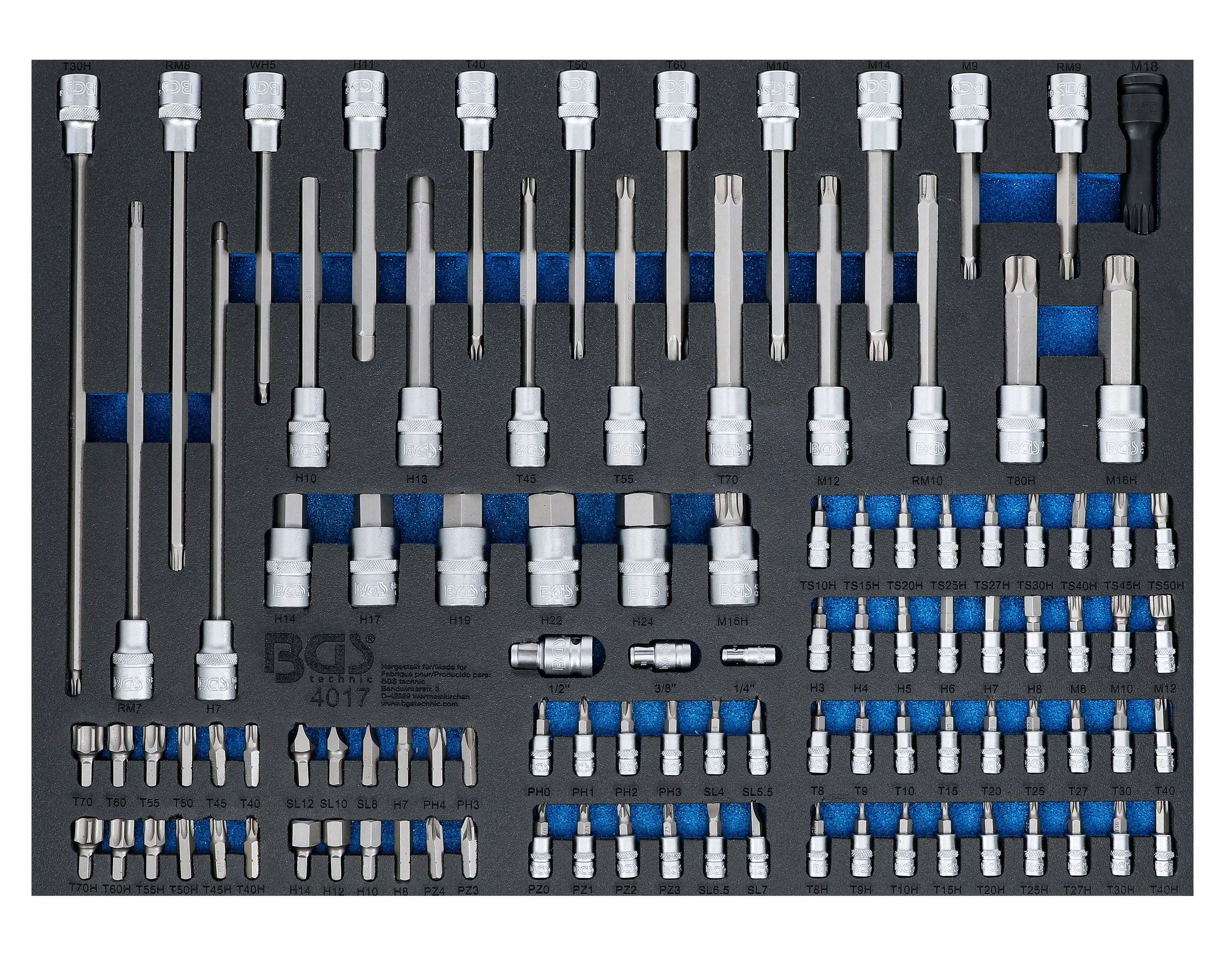BGS Technic 9-4017 1/4", 5/16", 1/2"-os rátűzőkulcs és bitkészlet, 104 részes termék fő termékképe